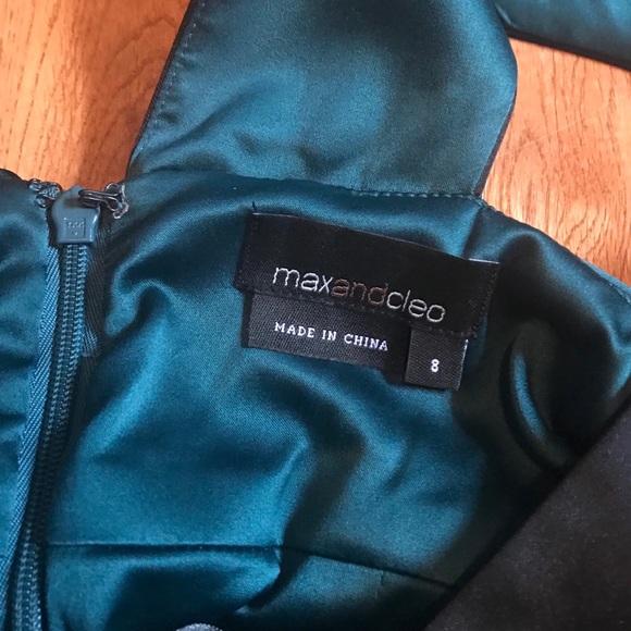 Max & Cleo black and teal satin cocktail dress - Picture 5 of 8